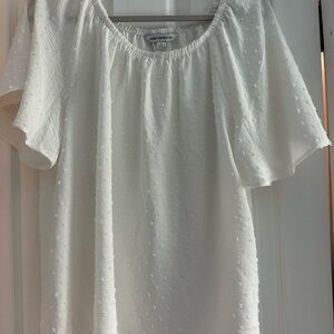 Counterparts White and Blue Smocked Short Sleeve Blouse